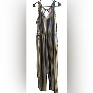 Just be …. Striped stretchy sleeveless belted jumpsuit with keyhole in back. XL